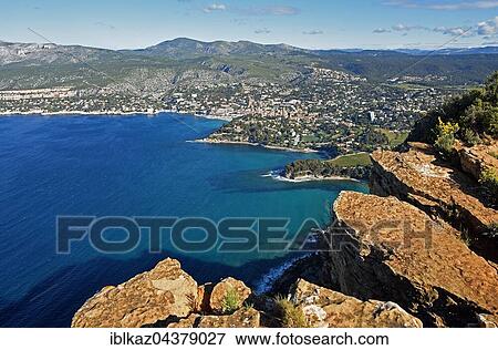 View of the sea and Cassis from Soubeyranes cliffs, Calanques National Park, Bouches-du-Rhône, Provence-Alpes-Côte d'Azur, France, Europe View Large Photo Image Stock Photo - View of the sea and Cassis from Soubeyranes cliffs, Calanques National Park, Bouches-du-Rhône, Provence-Alpes-Côte d'Azur, France, Europe. Fotosearch