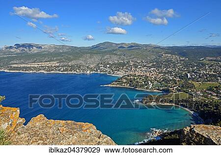 View of the sea and Cassis from Soubeyranes cliffs, Calanques National Park, Bouches-du-Rhône, Provence-Alpes-Côte d'Azur, France, Europe View Large Photo Image Stock Photo - View of the sea and Cassis from Soubeyranes cliffs, Calanques National Park, Bouches-du-Rhône, Provence-Alpes-Côte d'Azur, France, Europe. Fotosearch