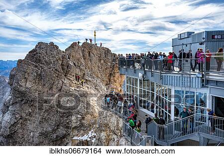 Picture - Viewing platform with tourists on the Zugspitze, Bavaria, Germany, Europe. Fotosearch