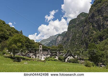 Village of Foroglio, Bavona Valley, Valle Bavona, Canton of Ticino, Switzerland, Europe View Large Photo Image Stock Photo - Village of Foroglio, Bavona Valley, Valle Bavona, Canton of Ticino, Switzerland, Europe. Fotosearch