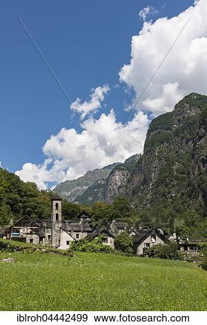 Stock Photo - Village of Foroglio, Bavona Valley, Valle Bavona, Canton of Ticino, Switzerland, Europe. Fotosearch