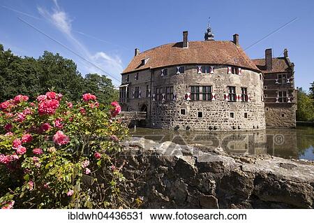 Vischering Castle with roses and moat, Lüdinghausen, Münsterland, North Rhine-Westphalia, Germany, Europe View Large Photo Image Stock Image - Vischering Castle with roses and moat, Lüdinghausen, Münsterland, North Rhine-Westphalia, Germany, Europe. Fotosearch