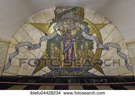 Picture - Wall mosaik, subway station, Moscow, Russia, Europe. Fotosearch