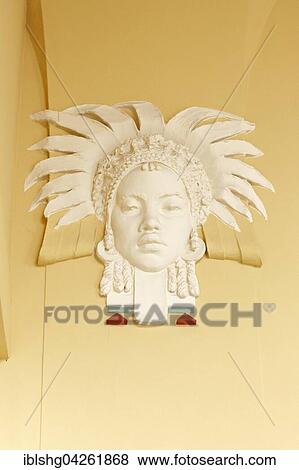 Stock Photo - Wall sculpture head, detail, concourse, Art Nouveau, Central Station, Prague, Czech Republic, Europe. Fotosearch