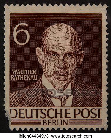 Stock Image - Walter Rathenau, German statesman, portrait on 1952 German stamp. Fotosearch