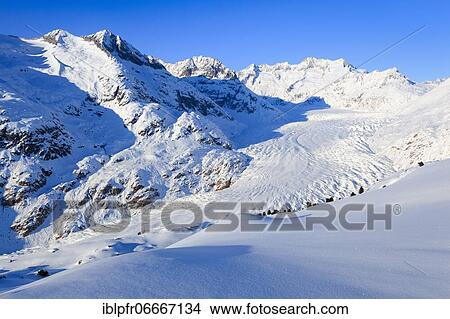 Picture - Wannenhörner and Aletsch glacier in winter, Valais, Switzerland, Europe. Fotosearch