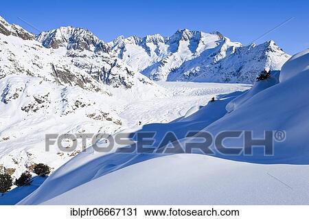 Stock Image - Wannenhörner and Aletsch glacier in winter, Valais, Switzerland, Europe. Fotosearch
