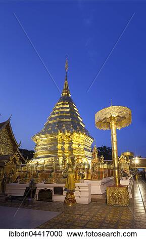 Wat Phra That Doi Suthep temple at dusk, Chiang Mai, Thailand, Asia View Large Photo Image Stock Image - Wat Phra That Doi Suthep temple at dusk, Chiang Mai, Thailand, Asia. Fotosearch