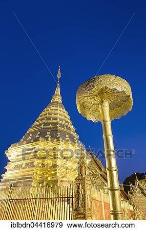 Wat Phra That Doi Suthep temple at dusk, Chiang Mai, Thailand, Asia View Large Photo Image Stock Photo - Wat Phra That Doi Suthep temple at dusk, Chiang Mai, Thailand, Asia. Fotosearch