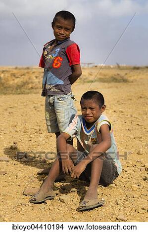 Picture - Wayuu or Guajiro boys, indigenous people, Uribia, Colombia, South America. Fotosearch