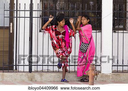 Stock Photograph - Wayuu or Guajiro women, indigenous people, Uribia, Colombia, South America. Fotosearch