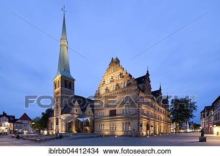 Wedding House from 1617, municipal festival and celebration center, Market Church St. Nicolai, dusk, Weser Renaissance, Hamelin historic center, Lower Saxony, Germany, Europe View Large Photo Image Picture - Wedding House from 1617, municipal festival and celebration center, Market Church St. Nicolai, dusk, Weser Renaissance, Hamelin historic center, Lower Saxony, Germany, Europe. Fotosearch