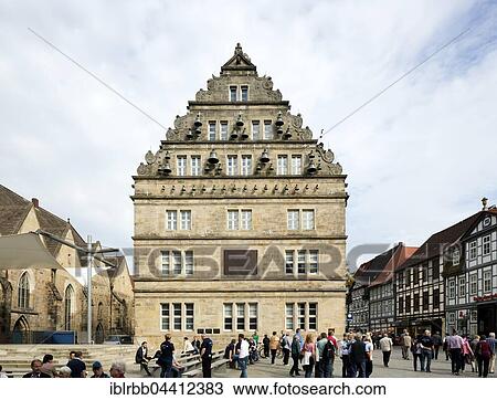 Stock Image - Wedding House from 1617, municipal festival and celebration center, Weser Renaissance, Hamelin historic center, Lower Saxony, Germany, Europe. Fotosearch