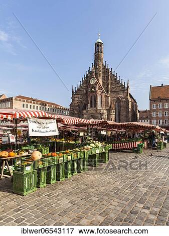 Weekly market on the main market in front of the Church of Our Lady, market stall, garlic country, pumpkins, vegetables, Nuremberg, Franconia, Bavaria, Germany, Europe View Large Photo Image Stock Photo - Weekly market on the main market in front of the Church of Our Lady, market stall, garlic country, pumpkins, vegetables, Nuremberg, Franconia, Bavaria, Germany, Europe. Fotosearch