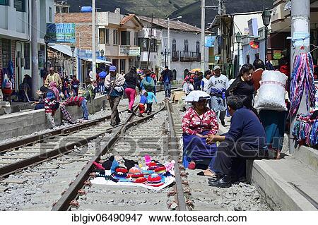 Weekly market with stalls on the railway tracks, Tixán, Chimborazo Province, Ecuador, South America View Large Photo Image Stock Photo - Weekly market with stalls on the railway tracks, Tixán, Chimborazo Province, Ecuador, South America. Fotosearch