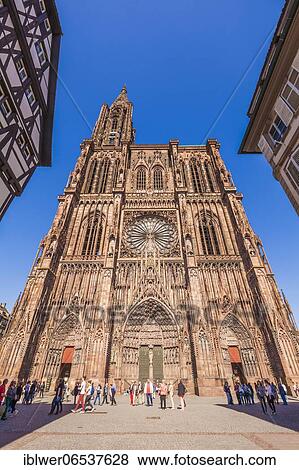 Stock Photo - Western facade of Notre-Dame Cathedral, Cathedral, Minster Square, Old Town, Strasbourg, Alsace, France, Europe. Fotosearch
