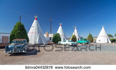 Stock Photo - Wigwam Motel, tepees, front vintage, Holbrook, Arizona, USA, North America. Fotosearch