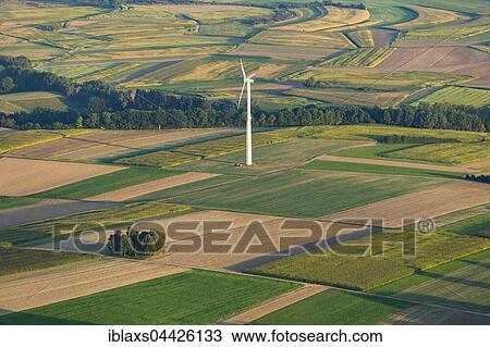 Stock Image - Wind turbine in agriculture landscape, fields, Scheer, Baden-Württemberg, Germany, Europe. Fotosearch