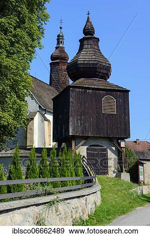 Wooden bell tower of the Roman Catholic Church of St. Michael, Liptovský Michal, Ruzomberok district, Liptov region, Slovakia, Europe View Large Photo Image Stock Photo - Wooden bell tower of the Roman Catholic Church of St. Michael, Liptovský Michal, Ruzomberok district, Liptov region, Slovakia, Europe. Fotosearch