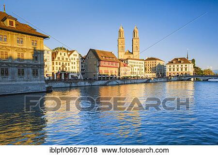 Stock Photo - Zurich Grossmünster, Switzerland, Europe. Fotosearch
