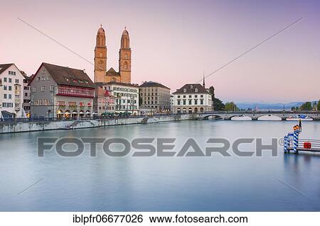 Zurich Grossmünster, Switzerland, Europe View Large Photo Image Stock Photograph - Zurich Grossmünster, Switzerland, Europe. Fotosearch