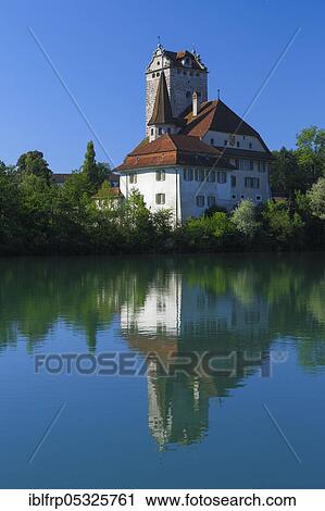 Stock Image - Aare, Aarwangen Castle, Canton Bern, Switzerland, Europe. Fotosearch