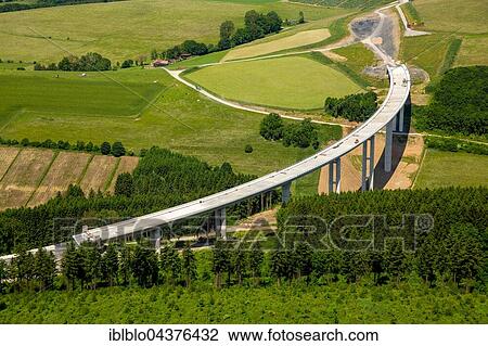 Stock Image - Aerial view, A46 expansion, Bestwig and Olsberg, motorway bridges, Sauerland, North Rhine-Westphalia, Germany, Europe. Fotosearch