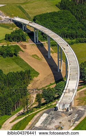 Stock Image - Aerial view, A46 expansion, Bestwig and Olsberg, motorway bridges, Sauerland, North Rhine-Westphalia, Germany, Europe. Fotosearch