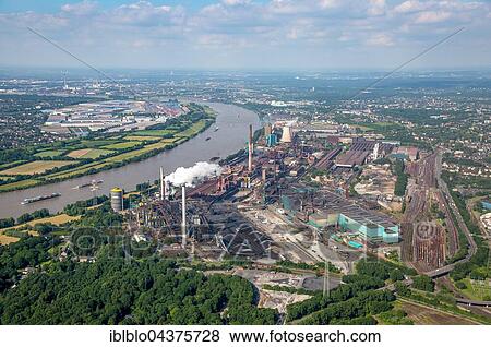 Aerial view, coking plant and steel plant HKM in Hüttenheim district on the Rhine with floods, Duisburg, Ruhr district, North Rhine-Westphalia, Germany, Europe View Large Photo Image Stock Photo - Aerial view, coking plant and steel plant HKM in Hüttenheim district on the Rhine with floods, Duisburg, Ruhr district, North Rhine-Westphalia, Germany, Europe. Fotosearch