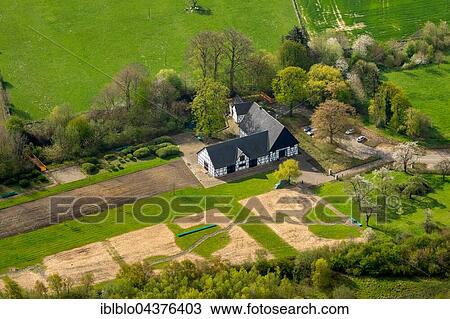 Stock Image - Aerial view, Emscherquellhof at the source of the Emscher, Holzwickede, Ruhr district, North Rhine-Westphalia, Germany, Europe. Fotosearch