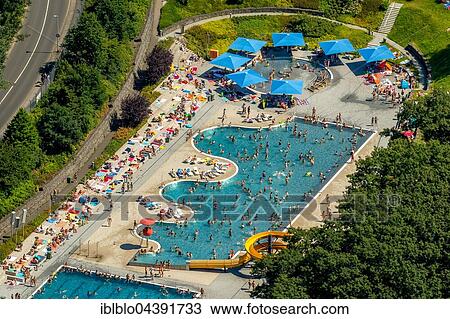 Aerial view, pool, swimmer pool with a wavy margin, Bathers in outdoor pool Annen, Witten, Ruhr district, North Rhine-Westphalia, Germany, Europe View Large Photo Image Stock Image - Aerial view, pool, swimmer pool with a wavy margin, Bathers in outdoor pool Annen, Witten, Ruhr district, North Rhine-Westphalia, Germany, Europe. Fotosearch