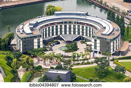 Stock Photo - Aerial view, Ritz Carlton Hotel, Wolfsburg, Lower Saxony, Germany, Europe. Fotosearch