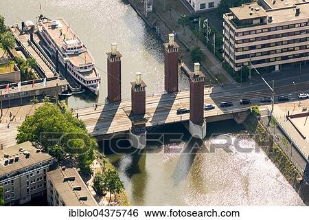 Aerial view, Schwanentor and inner harbor canal, Duisburg, Ruhr district, North Rhine-Westphalia, Germany, Europe View Large Photo Image Stock Photograph - Aerial view, Schwanentor and inner harbor canal, Duisburg, Ruhr district, North Rhine-Westphalia, Germany, Europe. Fotosearch