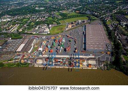 Aerial view, the Port of Duisburg, Logport Container Terminal, Duisburg, Ruhr district, North Rhine-Westphalia, Germany, Europe View Large Photo Image Stock Photo - Aerial view, the Port of Duisburg, Logport Container Terminal, Duisburg, Ruhr district, North Rhine-Westphalia, Germany, Europe. Fotosearch