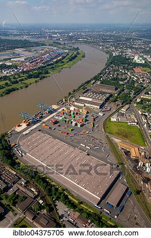 Stock Photography - Aerial view, the Port of Duisburg, Logport Container Terminal, Duisburg, Ruhr district, North Rhine-Westphalia, Germany, Europe. Fotosearch