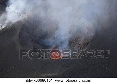 Aerial view, Tolbatchik volcanic crater with glowing lava and smoke clouds, Kamchatka, Russia, Europe View Large Photo Image Stock Image - Aerial view, Tolbatchik volcanic crater with glowing lava and smoke clouds, Kamchatka, Russia, Europe. Fotosearch
