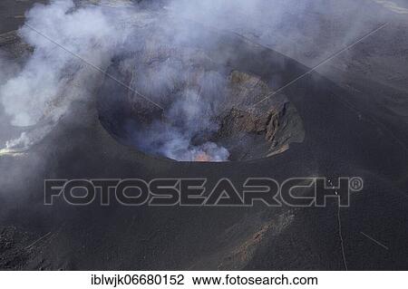 Aerial view, volcano Tolbatchik, crater with glowing lava and smoke cloud, in front of it trail to the crater rim with people, Kamchatka, Russia, Europe View Large Photo Image Stock Image - Aerial view, volcano Tolbatchik, crater with glowing lava and smoke cloud, in front of it trail to the crater rim with people, Kamchatka, Russia, Europe. Fotosearch