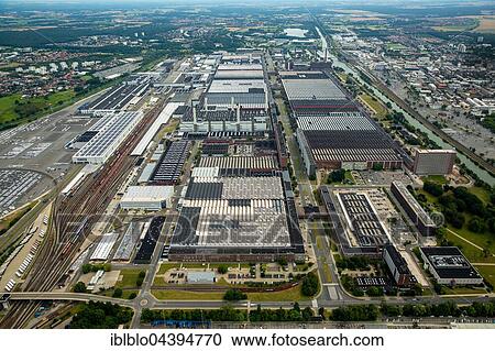 Stock Image - Aerial view, Volkswagen factory in Wolfsburg, Lower Saxony, Germany, Europe. Fotosearch