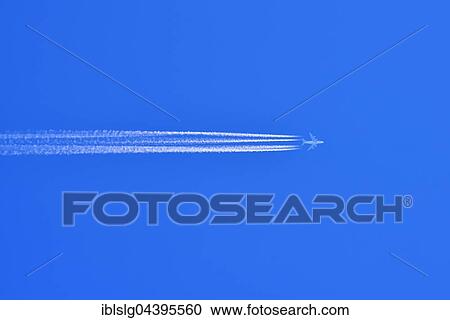 Airbus A380 with contrail in the blue sky, Bavaria, Germany, Europe View Large Photo Image Stock Image - Airbus A380 with contrail in the blue sky, Bavaria, Germany, Europe. Fotosearch