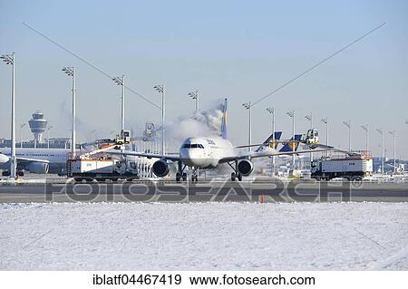 Aircraft, de-icing, Lufthansa, Airbus A321, Munich, Bavaria, Upper Bavaria Airport, Germany, Europe View Large Photo Image Stock Photo - Aircraft, de-icing, Lufthansa, Airbus A321, Munich, Bavaria, Upper Bavaria Airport, Germany, Europe. Fotosearch