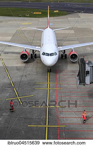 Stock Photo - Airplane at the gate, Düsseldorf-International airport, Düsseldorf, North Rhine-Westphalia, Germany, Europe. Fotosearch
