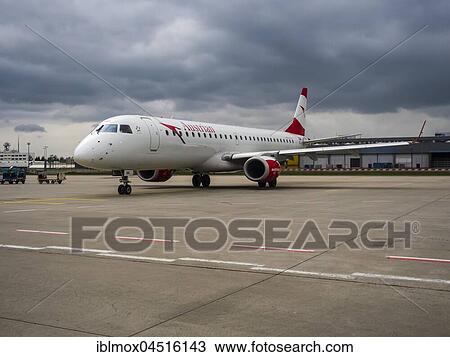 Stock Image - Airplane of Airline Austrian at Rollfeld, Frankfurt Airport, Frankfurt am Main, Hesse, Germany, Europe. Fotosearch