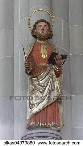 Apostle Bartholomew, larger than life wooden statue of 1552, Mminster St. Nikolaus, Überlingen, Lake Constance, Baden-Württemberg, Germany, Europe View Large Photo Image Stock Image - Apostle Bartholomew, larger than life wooden statue of 1552, Mminster St. Nikolaus, Überlingen, Lake Constance, Baden-Württemberg, Germany, Europe. Fotosearch