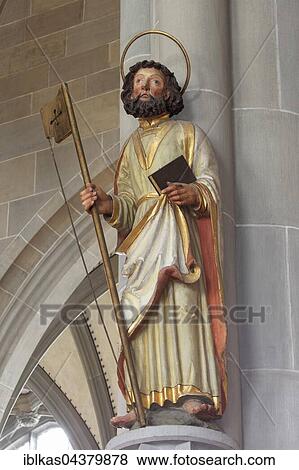 Apostle Peter, larger than life wooden statue of 1552, minster St. Nikolaus, Überlingen, Lake Constance, Baden-Württemberg, Germany, Europe View Large Photo Image Stock Photo - Apostle Peter, larger than life wooden statue of 1552, minster St. Nikolaus, Überlingen, Lake Constance, Baden-Württemberg, Germany, Europe. Fotosearch