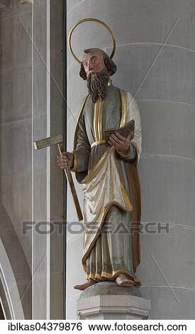 Apostle Simon, larger than life wooden statue of 1552, minster St. Nikolaus, Überlingen, Lake Constance, Baden-Württemberg, Germany, Europe View Large Photo Image Stock Photograph - Apostle Simon, larger than life wooden statue of 1552, minster St. Nikolaus, Überlingen, Lake Constance, Baden-Württemberg, Germany, Europe. Fotosearch