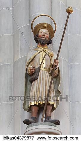 Apostle Thomas, larger than life wooden statue of 1552, minster St. Nikolaus, Überlingen, Lake Constance, Baden-Württemberg, Germany, Europe View Large Photo Image Stock Photo - Apostle Thomas, larger than life wooden statue of 1552, minster St. Nikolaus, Überlingen, Lake Constance, Baden-Württemberg, Germany, Europe. Fotosearch