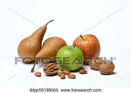 Apples, variety Greenstar, variety Diwa, pears variety Kaiser Alexander and walnut, Juglans regia, almond, almonds, Prunus dulcis, Pyrus communis var. sativa View Large Photo Image Stock Photography - Apples, variety Greenstar, variety Diwa, pears variety Kaiser Alexander and walnut, Juglans regia, almond, almonds, Prunus dulcis, Pyrus communis var. sativa. Fotosearch
