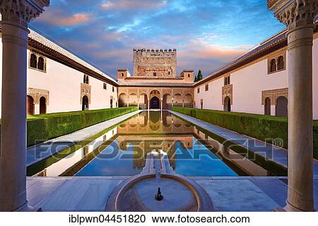 Arabesque Moorish architecture and pond of the Court of the Myrtles of the Palacios Nazaries, Alhambra, Granada, Andalusia, Spain, Europe View Large Photo Image Stock Image - Arabesque Moorish architecture and pond of the Court of the Myrtles of the Palacios Nazaries, Alhambra, Granada, Andalusia, Spain, Europe. Fotosearch