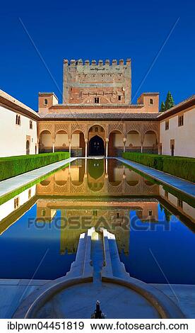 Arabesque Moorish architecture and pond of the Court of the Myrtles of the Palacios Nazaries, Alhambra, Granada, Andalusia, Spain, Europe View Large Photo Image Stock Photo - Arabesque Moorish architecture and pond of the Court of the Myrtles of the Palacios Nazaries, Alhambra, Granada, Andalusia, Spain, Europe. Fotosearch