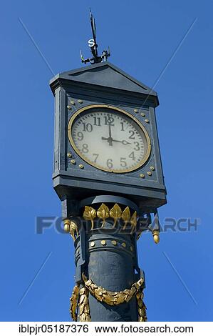 Stock Photograph - Art nouveau clock( 1911), pier in Ahlbeck, seaside resort Ahlbeck, island Usedom, Mecklenburg-Western Pomerania, Germany, Europe. Fotosearch
